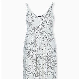 Torrid Ivory and Black Leaf Smocked Side Midi Dress